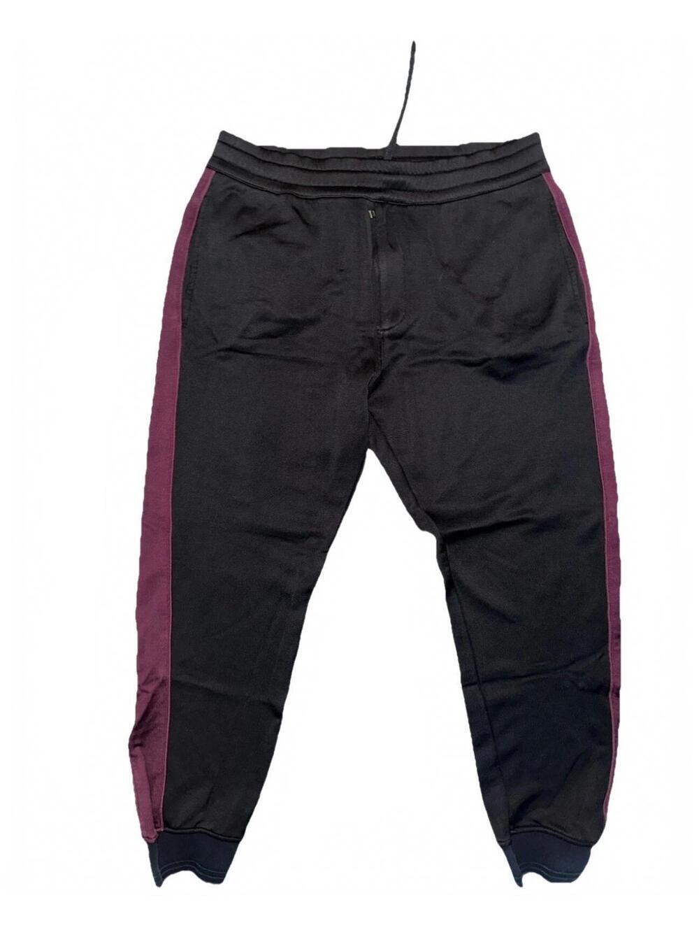 Alexander McQueen Men's Black Track Sweat Pants with Burgundy Side Stripe Size L